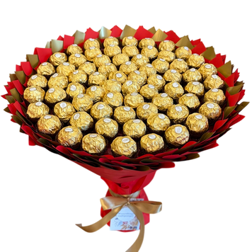Zestaw prezentowy &ndash; bukiet ze słodyczy Ferrero Rocher 70 szt, czerwono-złoty bgs047 czerwony i złoty 70szt F33  zdjęcie