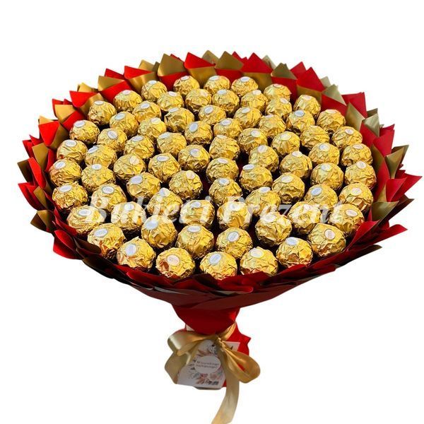 Prezent na 70 Urodziny lub Rocznicę Ślubu, Imeniny, Ślub, Wesele. Słodki Mega Bukiet ze słodyczy Ferrero Rocher (70 sztuk cukierk&oacute;w) bgs047 czerwony F33 70  zdjęcie