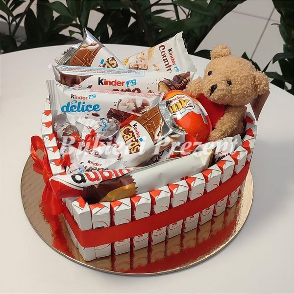 Serce ze słodyczy Kinder Mis pluszowy Prezent na Mikołajki Święta, na Walentynki, na Dzien Kobiet ss016 Kinder Serce Miś zdjęcie