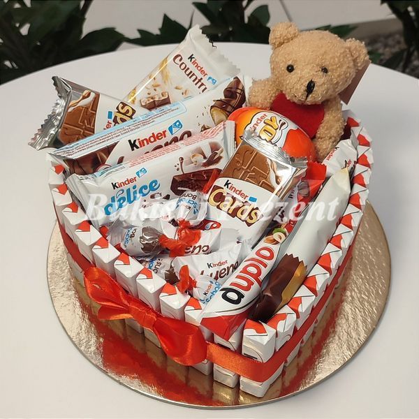 Serce ze słodyczy Kinder Mis pluszowy Prezent na Mikołajki Święta, na Walentynki, na Dzien Kobiet ss016 Kinder Serce Miś zdjęcie