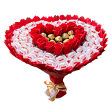 Prezent na 40 50 55 65 Urodziny lub Rocznicę Ślubu, Imeniny, Ślub, Wesele. DUŻY MEGA BUKIET dla kobiety mamy w kształcie serca z cukierkami Raffaello i Ferrero Rocher (rozmiar serca 45 cm * 38 cm)  bgs010 zdjęcie