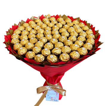 Zestaw prezentowy &ndash; bukiet ze słodyczy Ferrero Rocher 75 szt, czerwono-złoty bgs041 czerwony F33 75szt  zdjęcie