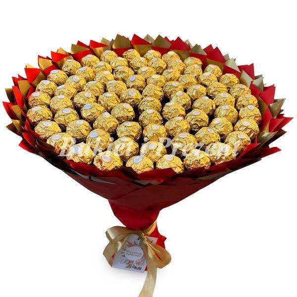 Prezent na 75 urodziny lub Rocznicę Ślubu, Imeniny, Ślub, Wesele. Słodki Mega Bukiet ze słodyczy Ferrero Rocher (75 sztuk cukierk&oacute;w) bgs041 czerwony F33 75  zdjęcie