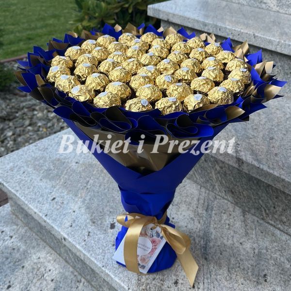 Подарок на 50-летие сладкий букет из конфет Ferrero Rocher (50 конфет) bgs043 niebieski F29 50 фото