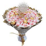 Prezent na 50 Urodziny lub Rocznicę Ślubu, Imeniny, Ślub, Wesele. Słodki bukiet Raffaello i Ferrero Rocher bgs049 biały F29 37+13 zdjęcie