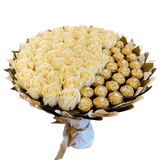Подарунковий набір із цукерок Ferrero Rocher 22 шт та мильних вічних троянд 40 шт bgs002  beżowy i złoty фото