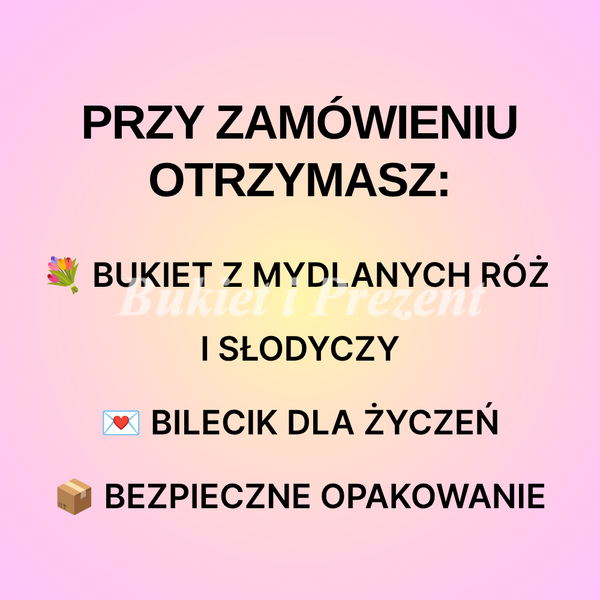 Zestaw prezentowy &ndash; bukiet ze słodyczy Raffaello i mydlane wieczne r&oacute;że 5 szt, biało-złoty bgs051 biały i złoty zdjęcie