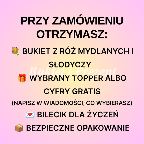 Prezent na 70 urodziny, słodki bukiet ze słodyczy Raffaello (70 sztuk cukierk&oacute;w i mydlanych r&oacute;ż) bgs027 sliwka (70+7 / F37) zdjęcie