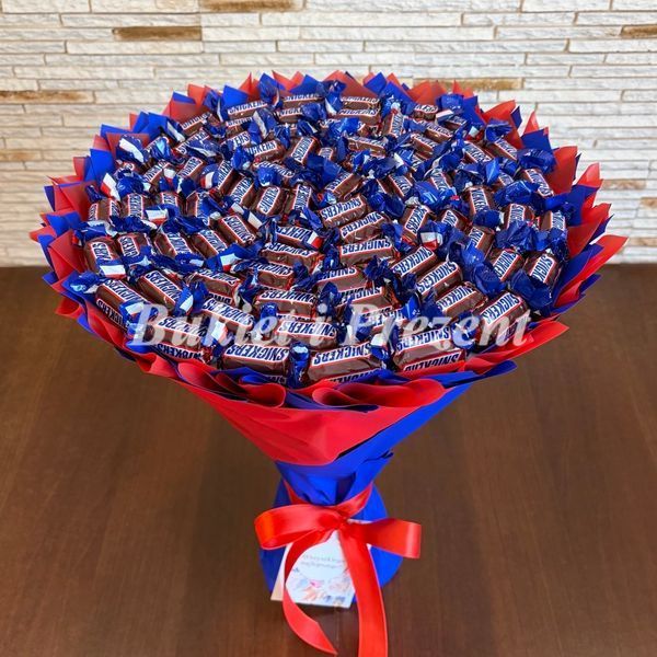 BUKIET SNICKERS (średnica 30 cm) PREZENT NA MIKOŁAJA DLA DZIECI SŁODKI PREZENTY NA MIKOŁAJKI DLA DZIECKA snickers f29 zdjęcie