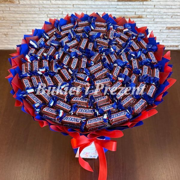 BUKIET SNICKERS (średnica 30 cm) PREZENT NA MIKOŁAJA DLA DZIECI SŁODKI PREZENTY NA MIKOŁAJKI DLA DZIECKA snickers f29 zdjęcie