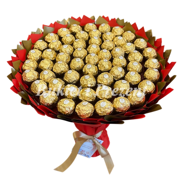 Zestaw prezentowy &ndash; bukiet ze słodyczy Ferrero Rocher 60 szt, czerwono-złoty bgs054 (60 szt / f30) czerwony i złoty zdjęcie
